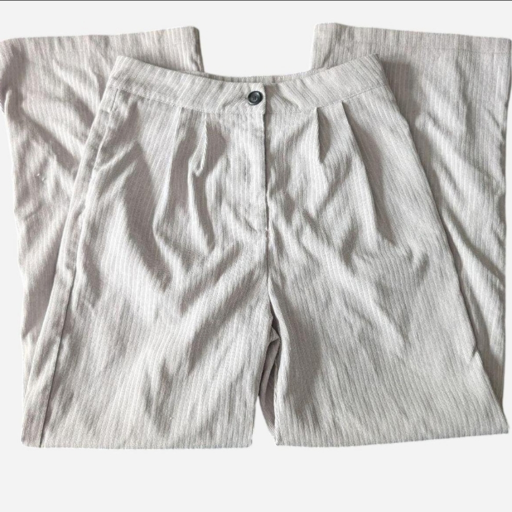 Cream Corduroy Wide Leg Trousers Minimalist Neutral Model Off Duty Sz Large 8-10